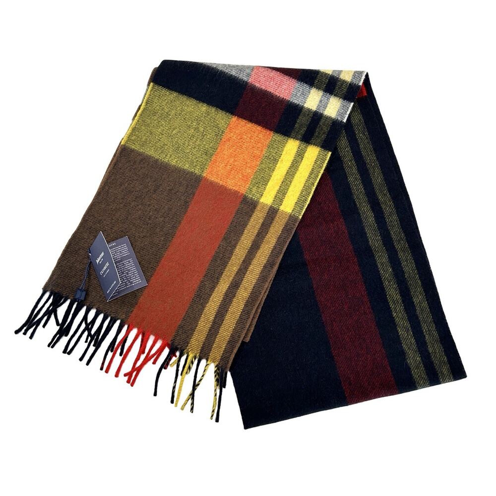 Johnstons of Elgin Scotland 100% Cashmere Fringe Scarf Multicolor Plaid 68 X 10 - Picture 2 of 6